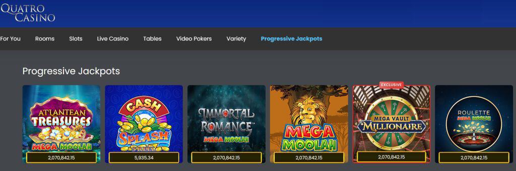 Jackpot games at Quatro Casino – progressive and fixed jackpots