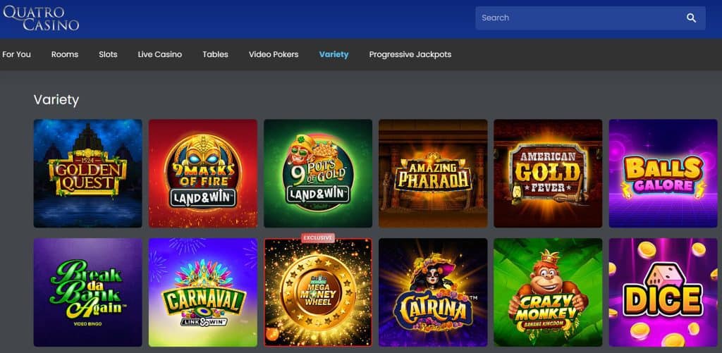 Game variety at Quatro Casino – selection of slots, table games, and more